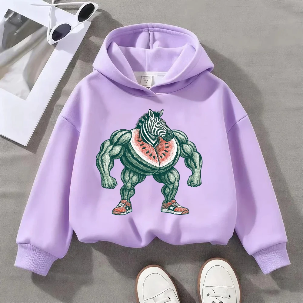 

Cute Kids Hoodie with Muscle Zebra Head and Watermelon Body Design, Cool Sporty Sneakers Print for Boys/Girls