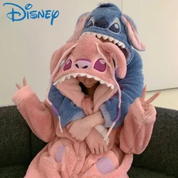 Kawaii Stitch Disney Robe Stitch Hooded Nightgown Thickened Warm Cute Autumn Winter Coral Fleece Casual Clothing Christmas Gift