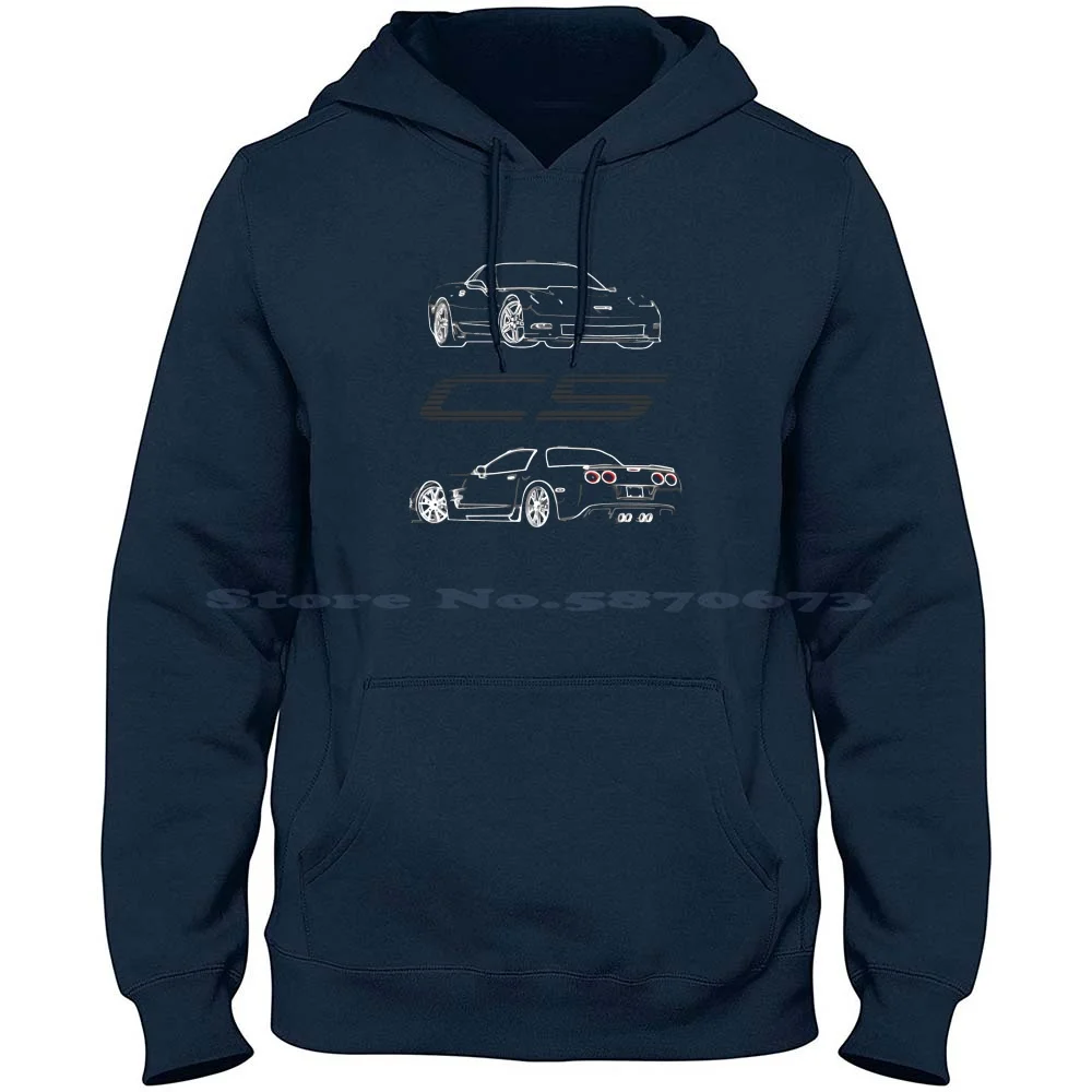 C5 Custom Outline Art Vette 100% Cotton Hoodie Antique Car Classic Car Muscle Car Stingray Race Racing C6 C5