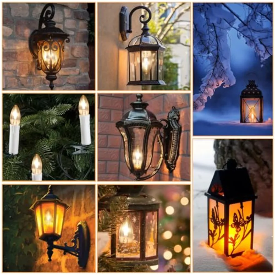 E12 Base Miniature Screw C35 Flame Tip Flicker Bulbs - Crystal Clear Candle Light with Orange Glow Effect for Halloween E12 Non view 5