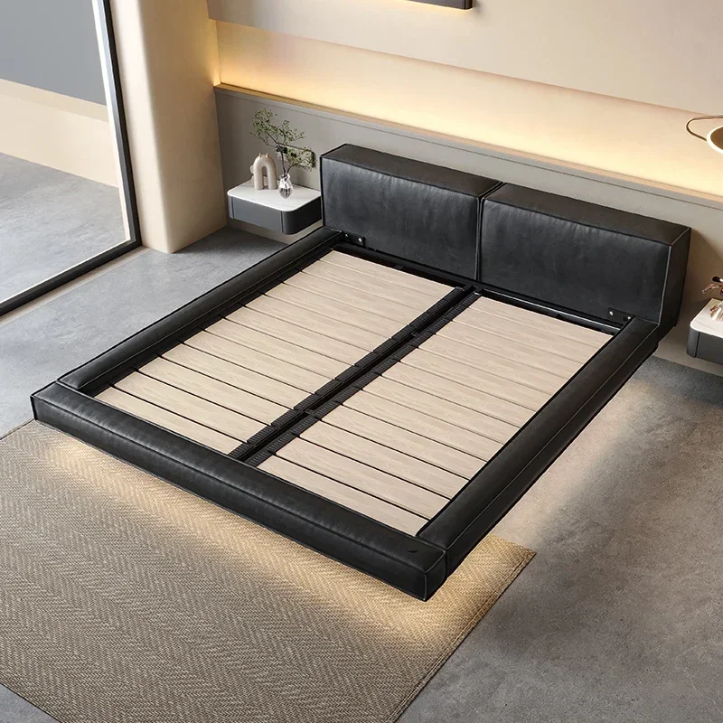 Designer Black Double Bed Waterproof Full Size Modern Wooden Double Bed Luxury Platform Floor Camas De Dormitorio Furniture