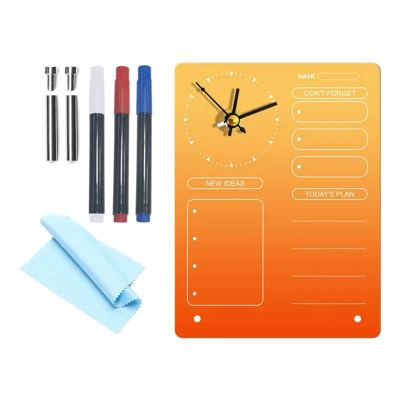 Acrylic Dry Erase Board Acrylic Dry Erase Board Clock With Rag And 3 Different Color Pens Planner Notepad