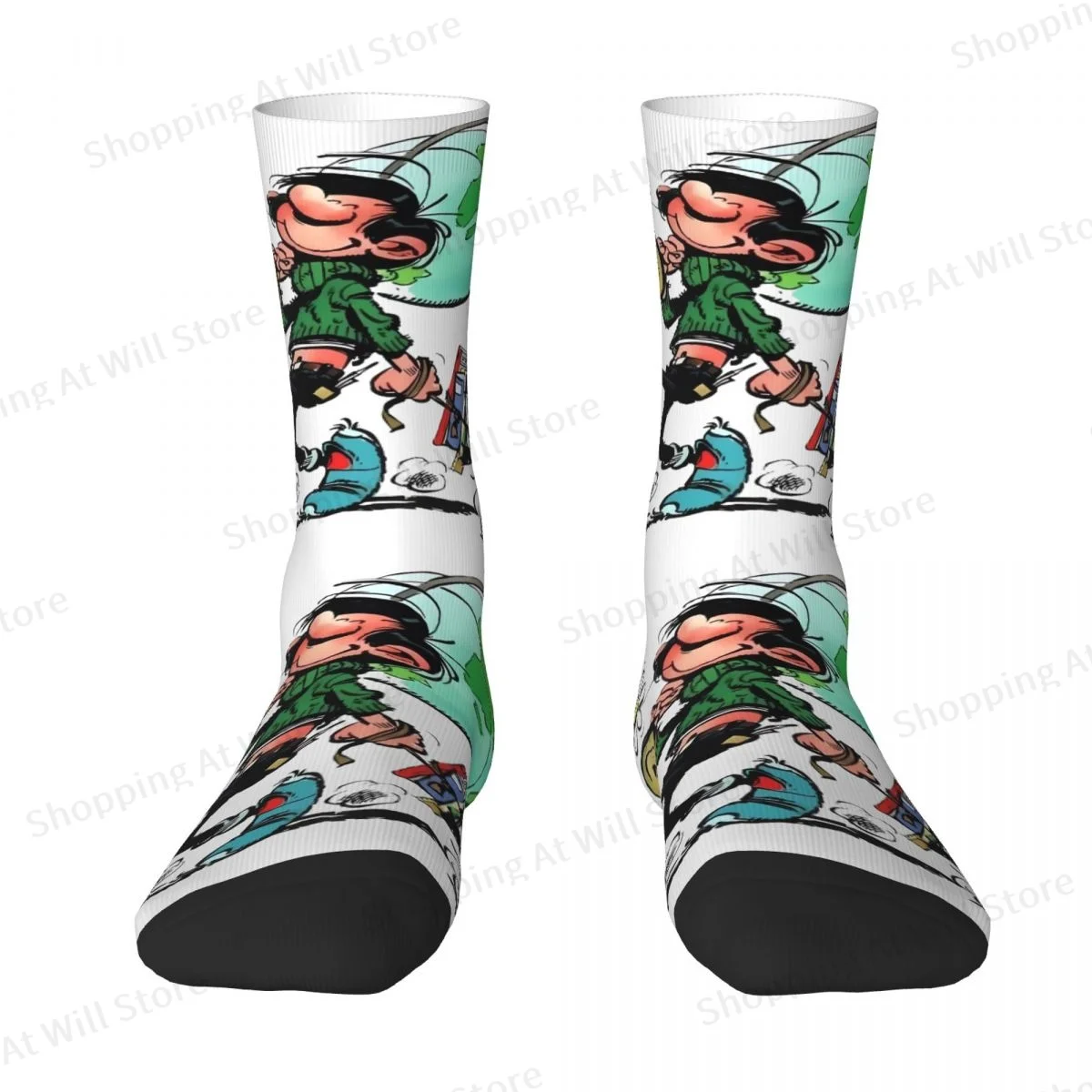 Gaston Lagaffe Anime Unisex Winter Socks Cycling Happy Crew Socks Street Style Crazy Sock