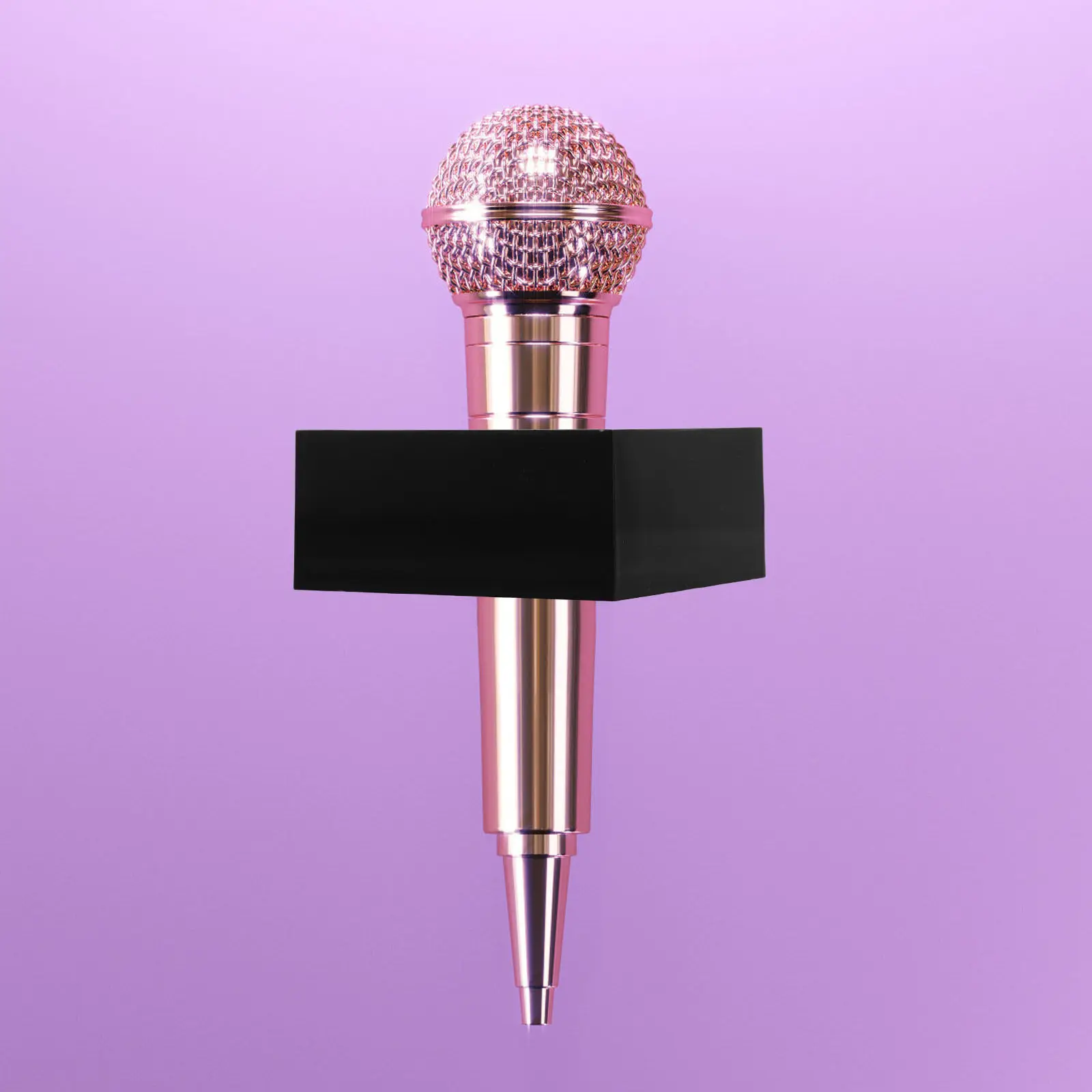 Microphone Logo Flag Station Cube for Professional Interviews and Media Events - Sleek Black Square Mic Flag Stand Enhances