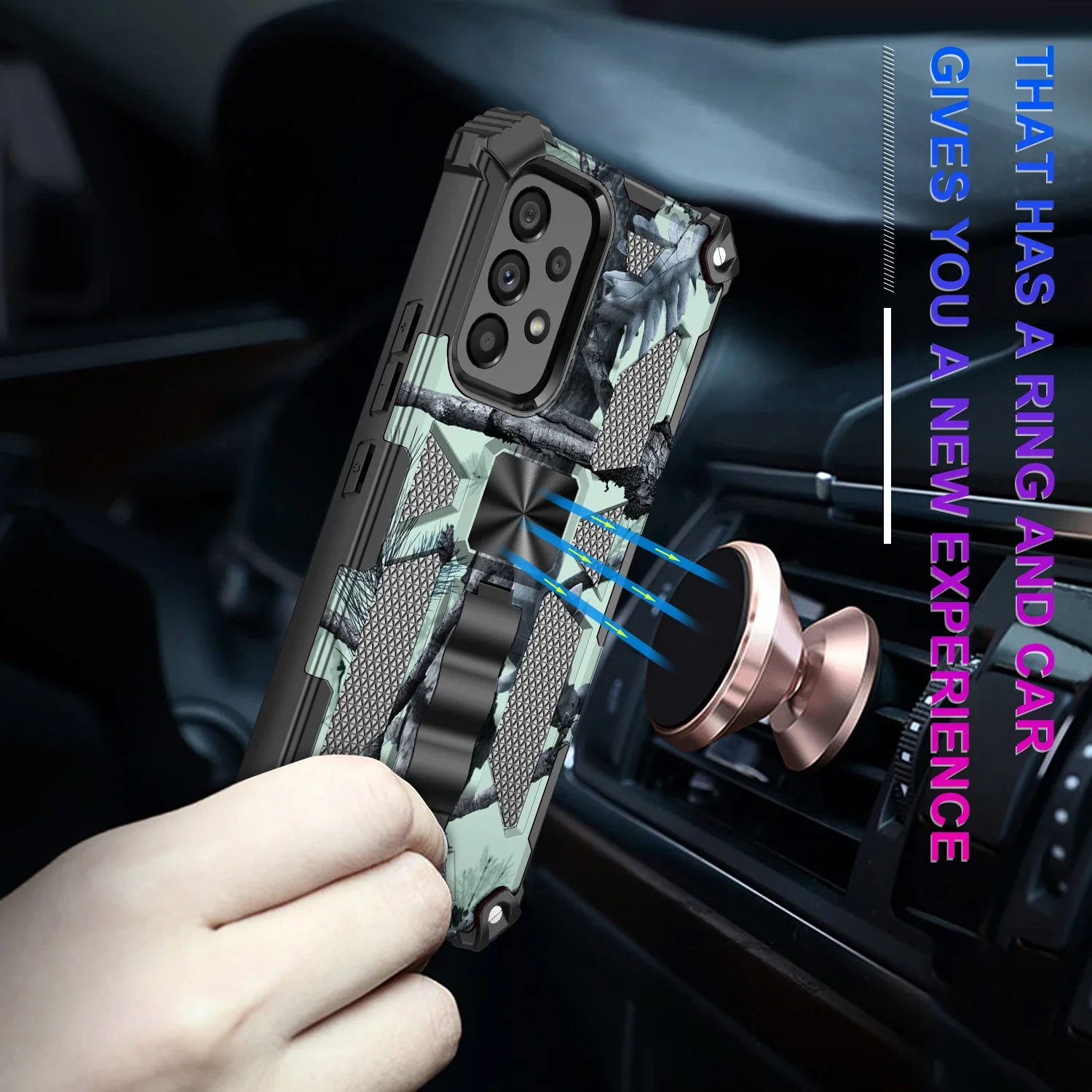 Camouflage Shockproof Phone Case For Samsung Galaxy A13 A04S A14  A54 A15 A55 5G TPU Frame Hard Plastic Kickstand Back Cover