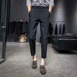 Draped Fluid Black Men's Summer Pants Solid Color Male Suit Trousers New in Elegant Slacks Formal Cheap Fabric Tailoring 2024 Up