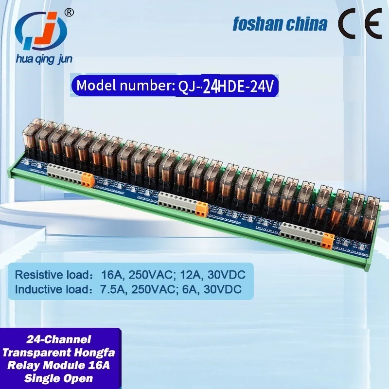 Orignal 24-Channel Hongfa Relay Module Single Open 16A 24VDC 250VAC HF14FW-024-HT Input Compatible NPN PNP Relays for PLC