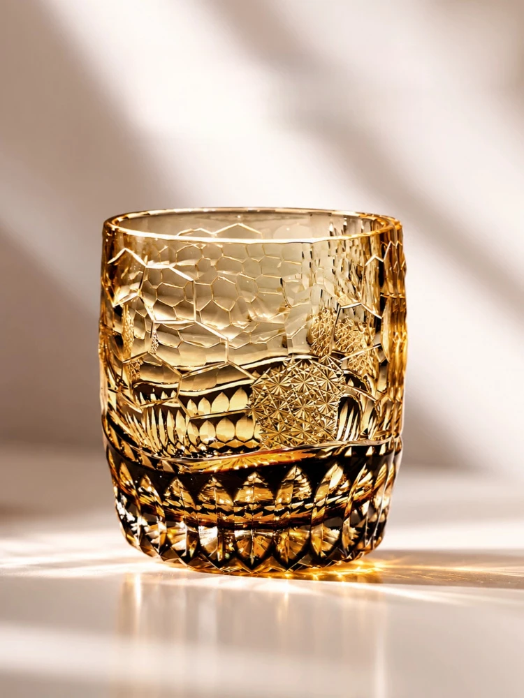 350ml Edo Kiriko Fashioned Whiskey Glass Amber Grey Crystal cup With Gift Box Snow Ice Flower Trendy Drinkware Dropshipping