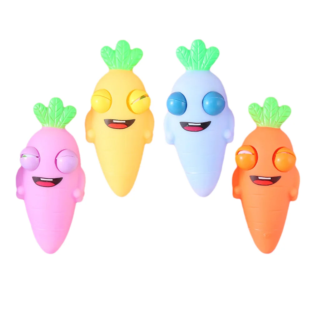 4個入り ニンジン型 スクイーズおもちゃ ストレス解消 フィジェットおもちゃ 手の圧力緩和 漫画風 パーティーギフトセット スクイーズ玩具 感覚玩具