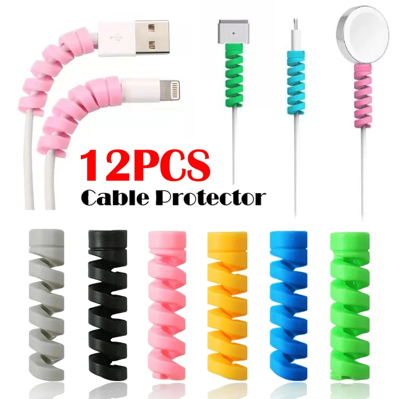 1/12PCS Cable Protector Universal Data Cord Spiral Winder Organizer Cover for Iphone USB Charge Cable Cord Protector Accessory