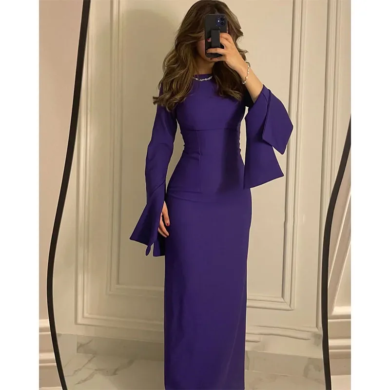 Robe de soirée élégante violette, droite, col rond, longueur au sol, robes de soirée formelles, robe de Rhpersonnalisée, 2024