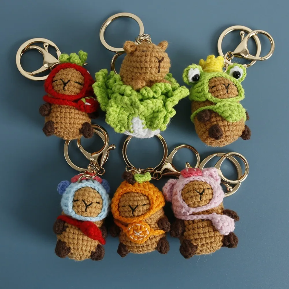 

Capybara Doll Keychains Kids Toys Crochet Creative Key Ring Bag Accessories Knitted Cartoon Pendant