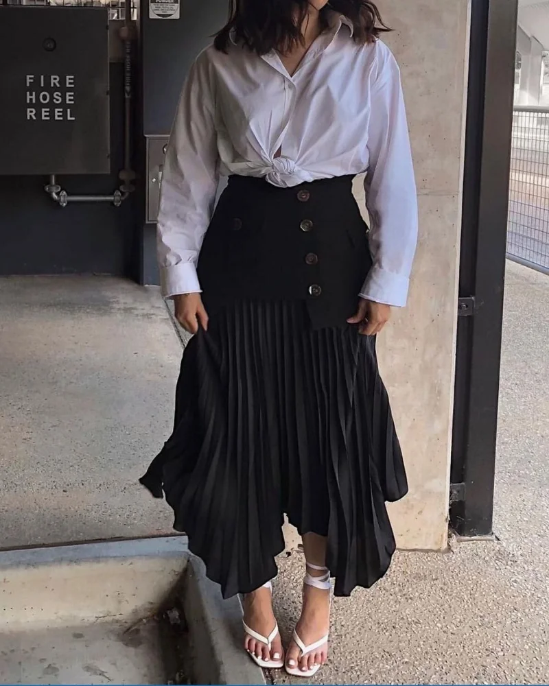 Falda larga plisada con múltiples botones para mujer, Vestido largo de gasa con Panel Irregular, con bolsillos, a la moda, informal, y Club para fiesta, novedad