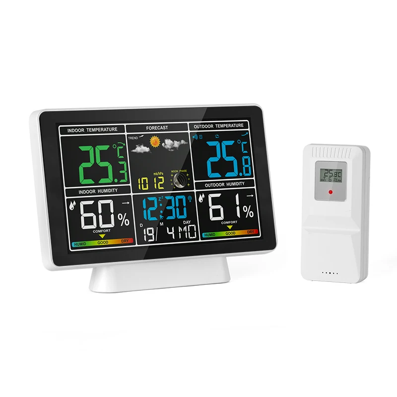 Colorful Wireless Weather Forecast Station Digital Thermometer Hygrometer Trend Sensor Barometer Moon Phase Alarm Clock Calendar