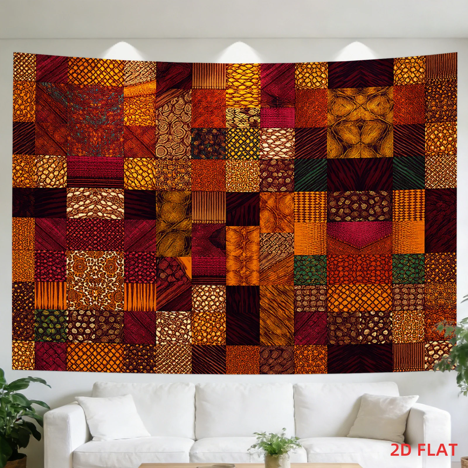 Large Abstract Geometric Patchwork Wall Tapestry Boho Bohemian Moroccan Earth Tone Polyester Hanging Decoration for Living Room