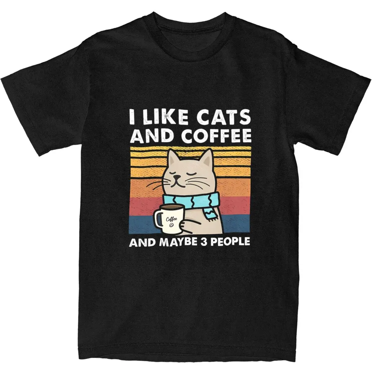 Мужская хлопковая футболка с принтом «Я люблю кошек и кофе» Мужская хлопковая футболка с принтом «Я люблю кошек и кофе»