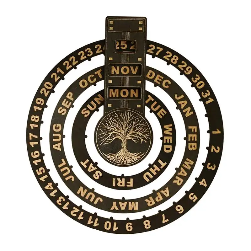 

Perpetual Calendar Round Wood Perpetual Calendar Pendant Décor Vintage Circular Dial Calendar Keep Track Of Dates Days And