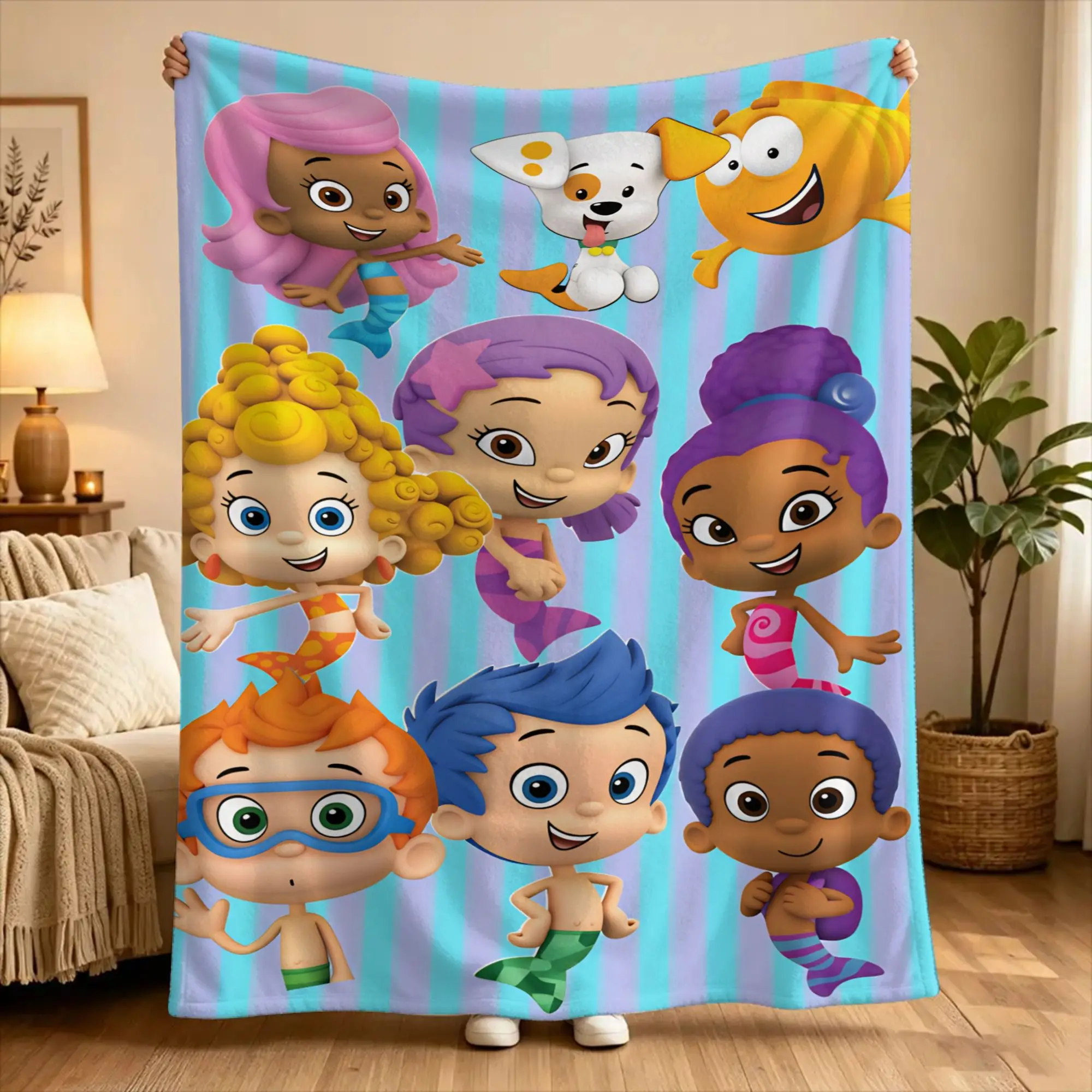 Anime B-BubbleS GuppiesS  Flannel Blanket  Soft Durable Throw Blanket for Outdoor Picnic Funny Bedspread Sofa Bed Cover