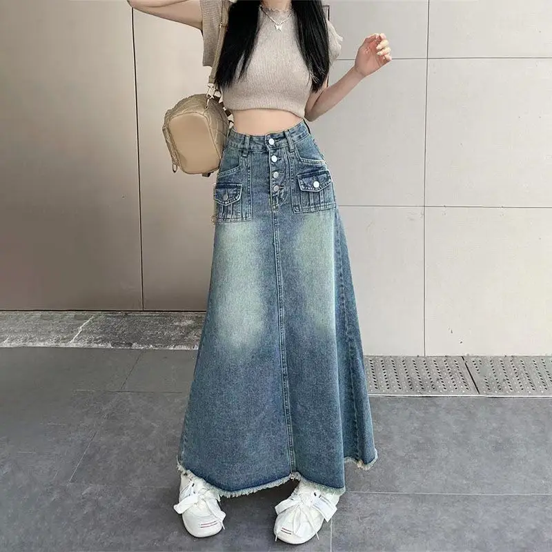 

Women's 2026 Spring Mid Length Denim A Line Skirt Stylish Vintage High Waisted Sexy Hot Girl Bodycon Design