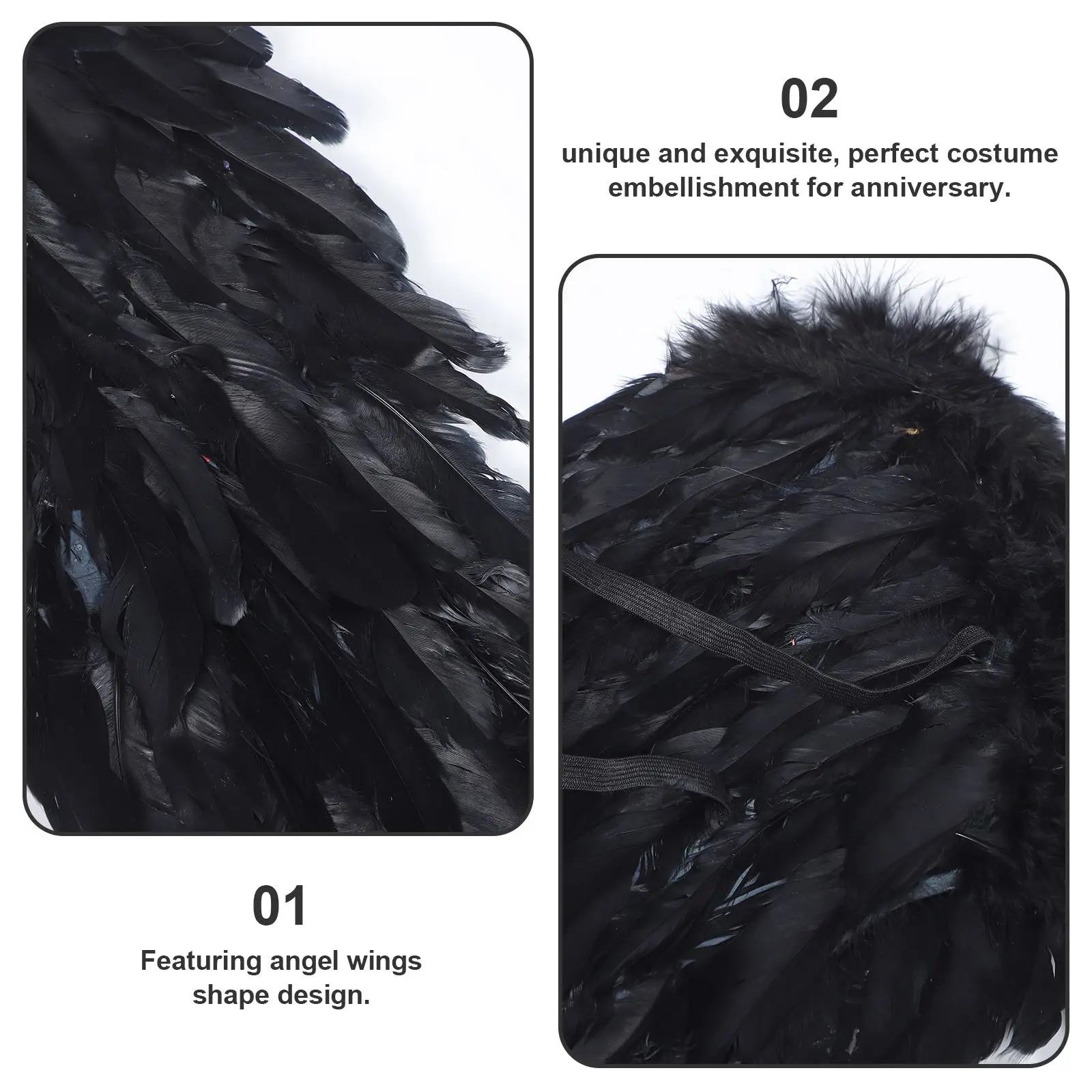 Alas de plumas de Ángel para decoración de vestido de fiesta de Navidad, suministro de escenario, alas de plumas negras de Ángel, accesorios de escenario para adultos y niños, 1 unidad