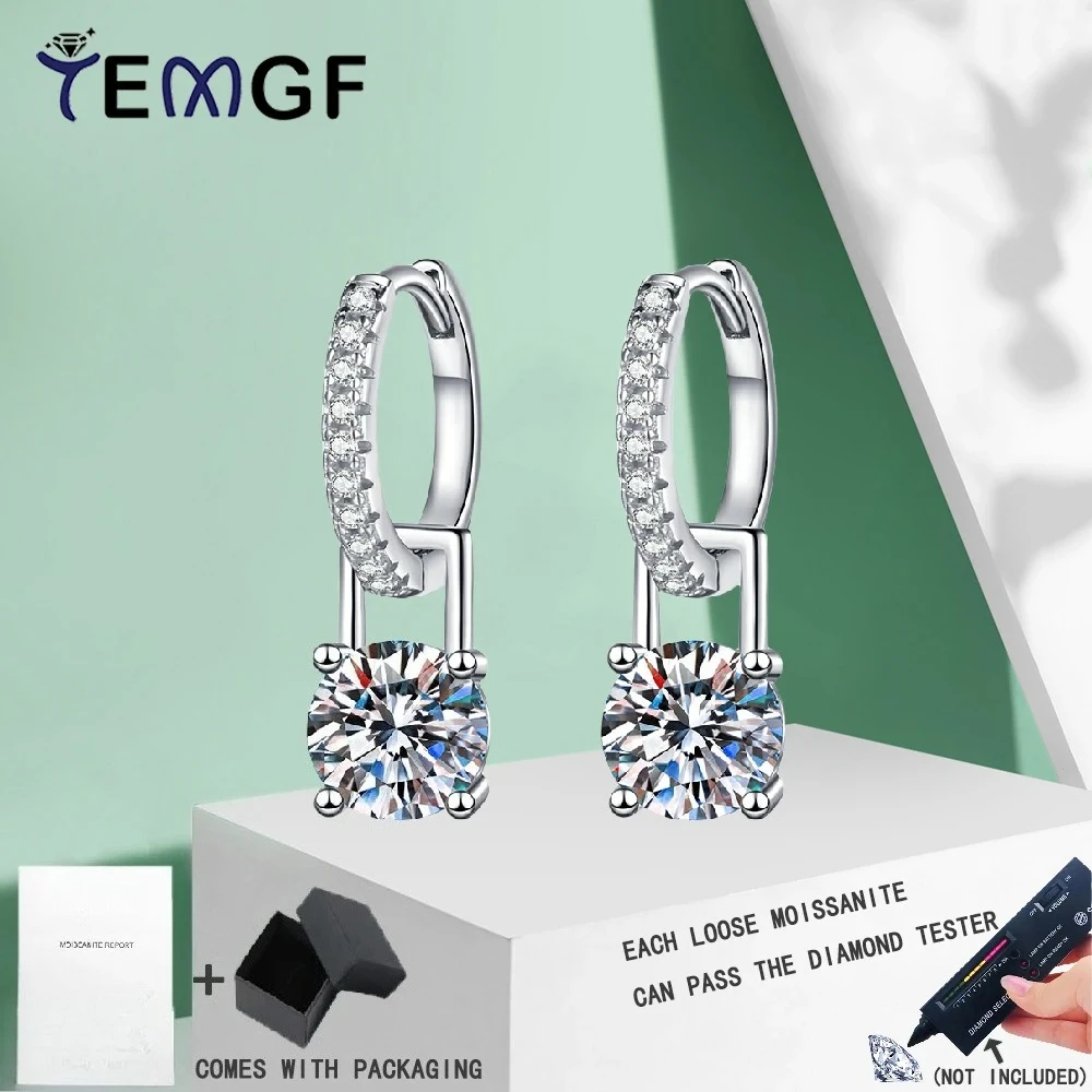 

TEMGF 925 Sterling Silver Earrings 6.5mm Moissanite/Zircon Pendant Ear Studs for Women Sparkling Fine Jewelry Multi Wearing Item