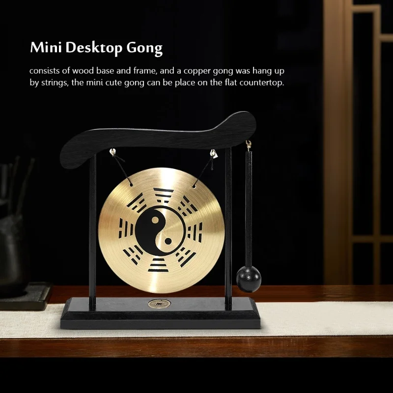 Mini Desktop Gong Table Wind Chime Percussion Instruments With Mallet For Home Decor Housewarming Gift - Dragon With Taiji
