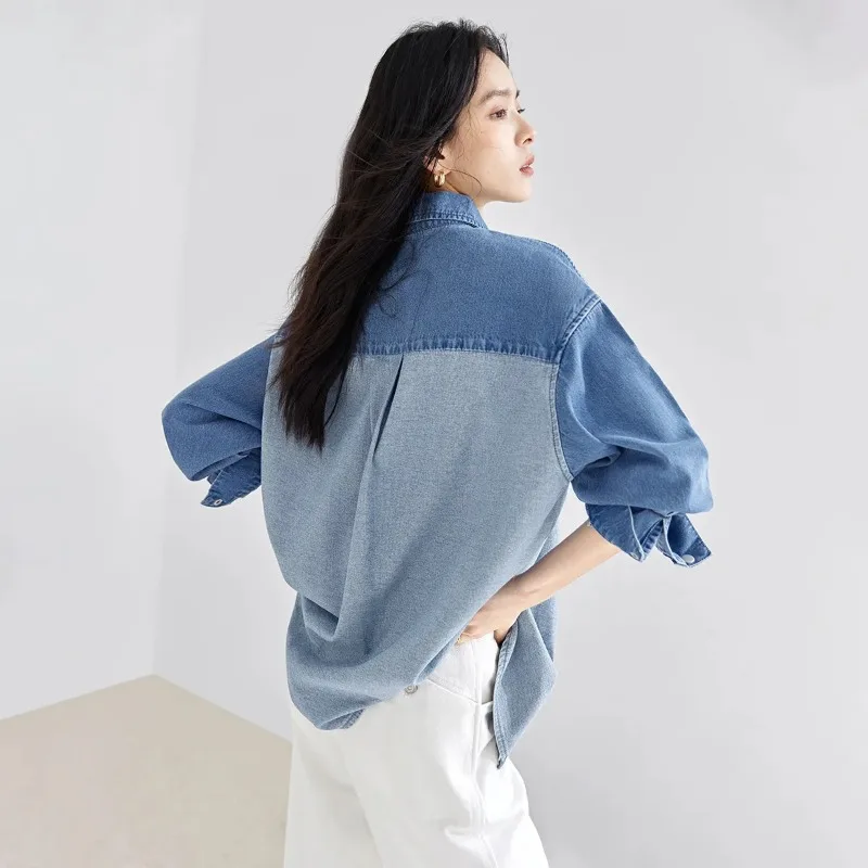 เสื้อเชิ้ตยีนส์แฟชั่นสไตล์เรโทรสำหรับผู้หญิง รุ่นใหม่ ฤดูใบไม้ร่วง ทรงหลวม สวมใส่สบาย ใช้งานได้หลากหลาย เนื้อผ้าบาง