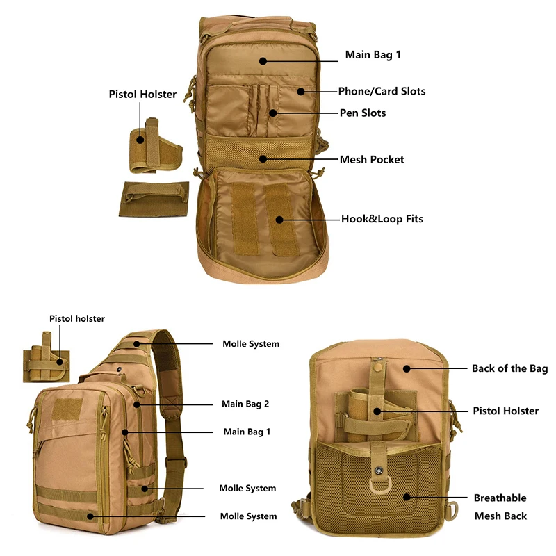 Outdoor Sling Bag Fishing Molle System Range Bag Waterproof Accessories Handbag  EDC  Case Breathable Back