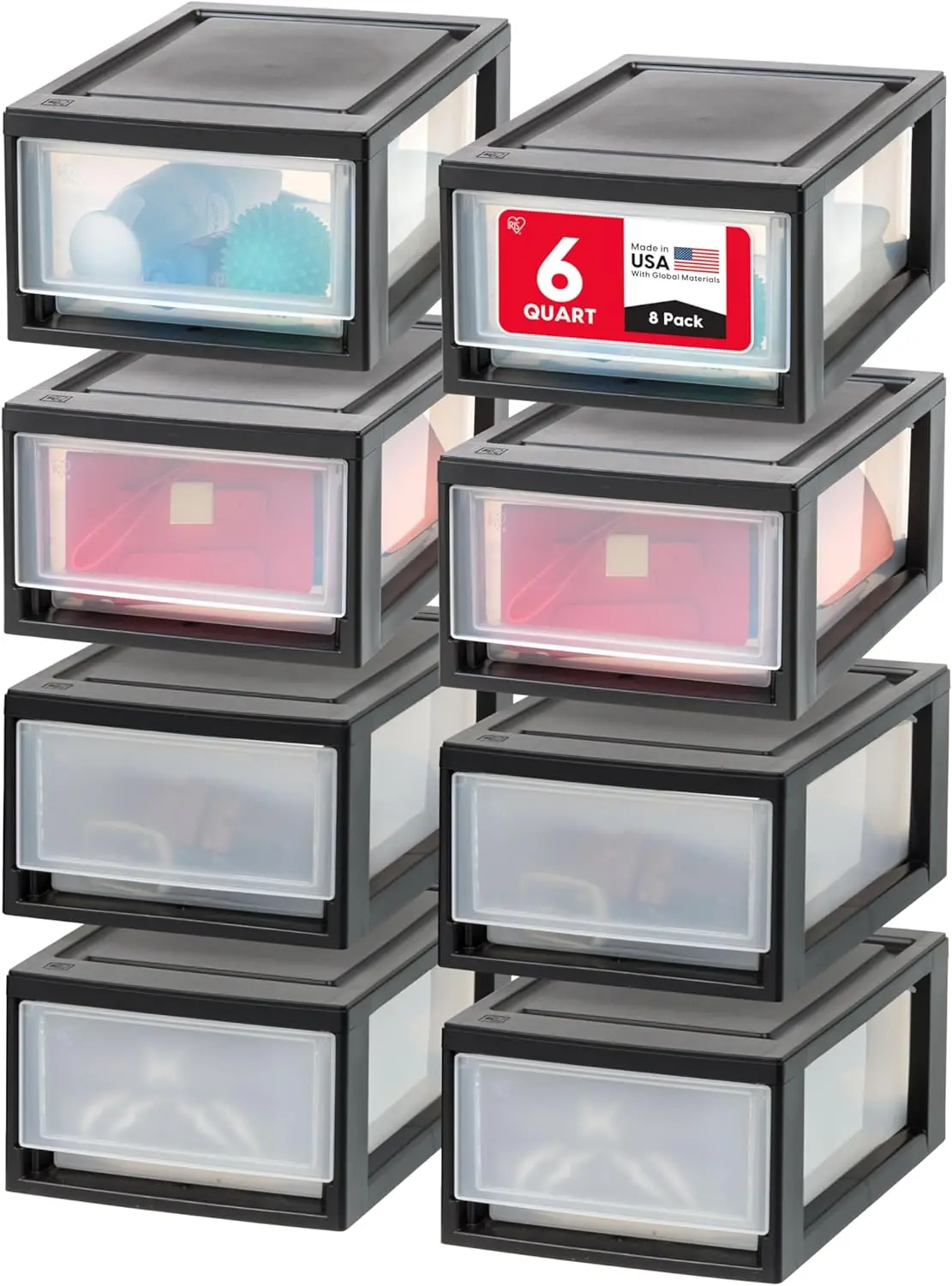 

6 Qt Plastic Drawer Storage Organizer Stacking Drawers 8-Pack with Sliding Drawer for Clothes Bedroom Kitchen Under Sink Pantry