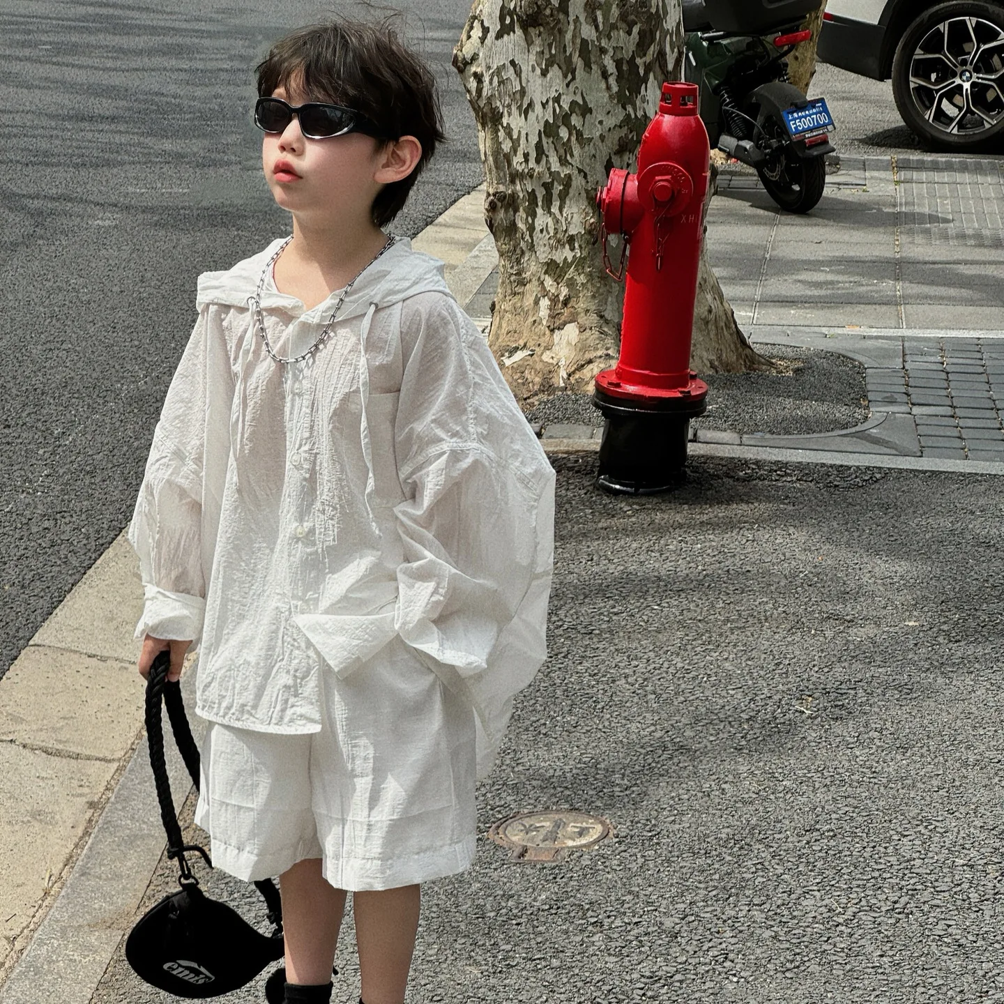 

2025 Summer Clothing New Children's Korean Edition Western Style Thin Sunscreen Set for Boys' Casual Loose Two Piece Set