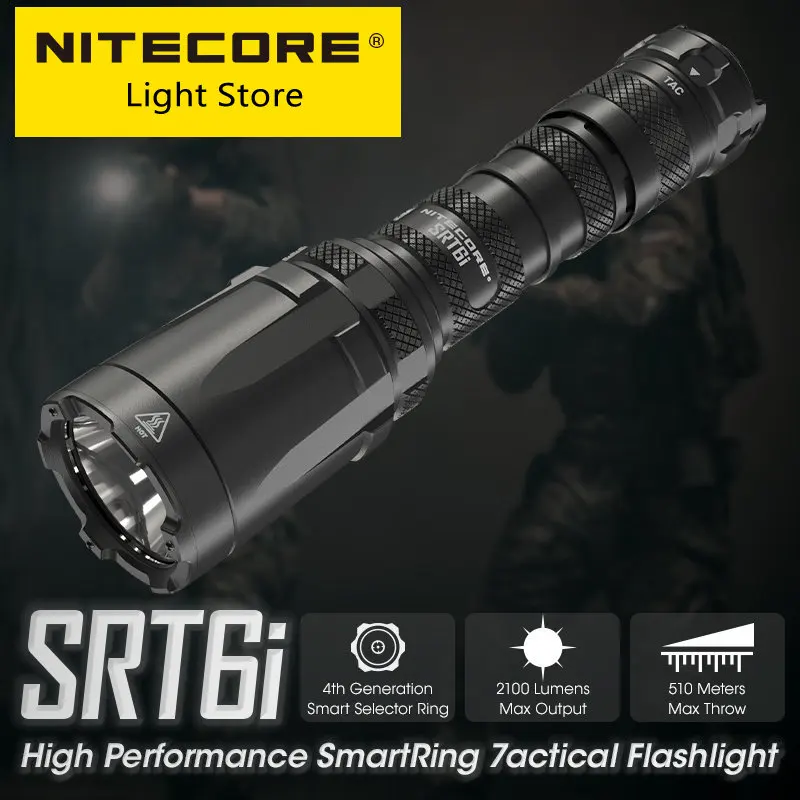 NIitecore SRT6i Smartring Tactical Flashlight 2100Lumen One Hand Flashlights USB-C Rechargeable Torch Light 21700 Li-ion Battery