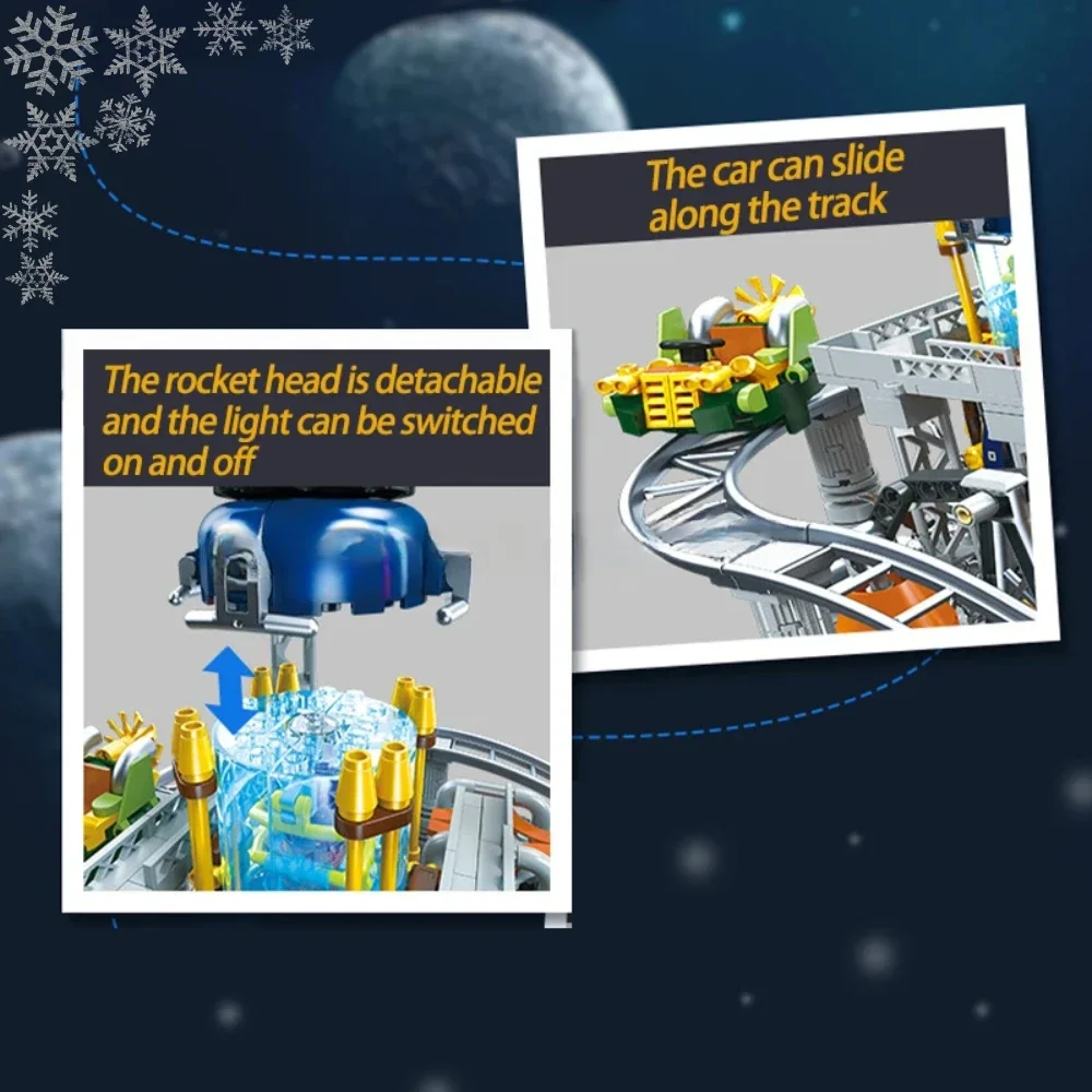สตีมพังค์มูนเบสบล็อกอาคารชุดการบินและอวกาศโมดูลาร์สถาปัตยกรรม MOC เด็กประกอบของเล่นสำหรับเทศกาลคริสต์มาสโอกาส