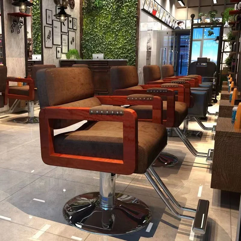 New Hair Salon Chair Retro Barbershop Hair Salon Hair Cutting Chair Lift Rotating Barber Chair