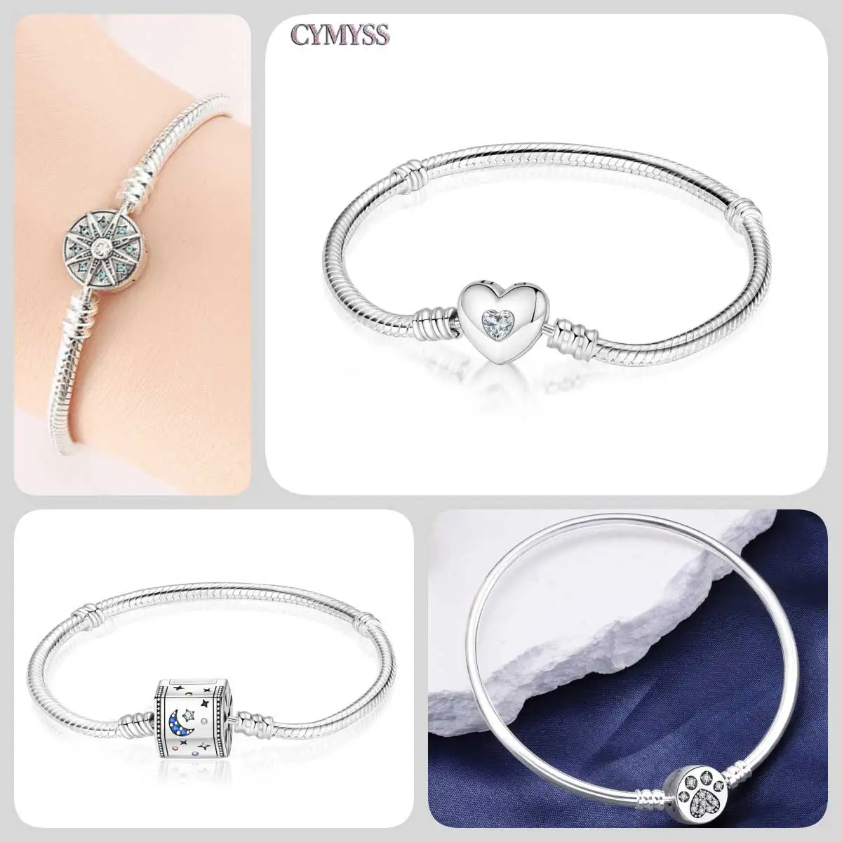 الفاخرة الأصلي 925 الفضة الحد الأدنى القلب ثعبان سلسلة الإسورة سوار للنساء صالح DIY بها بنفسك الخرز قلادة جالبة للحظ مجوهرات هدايا #1