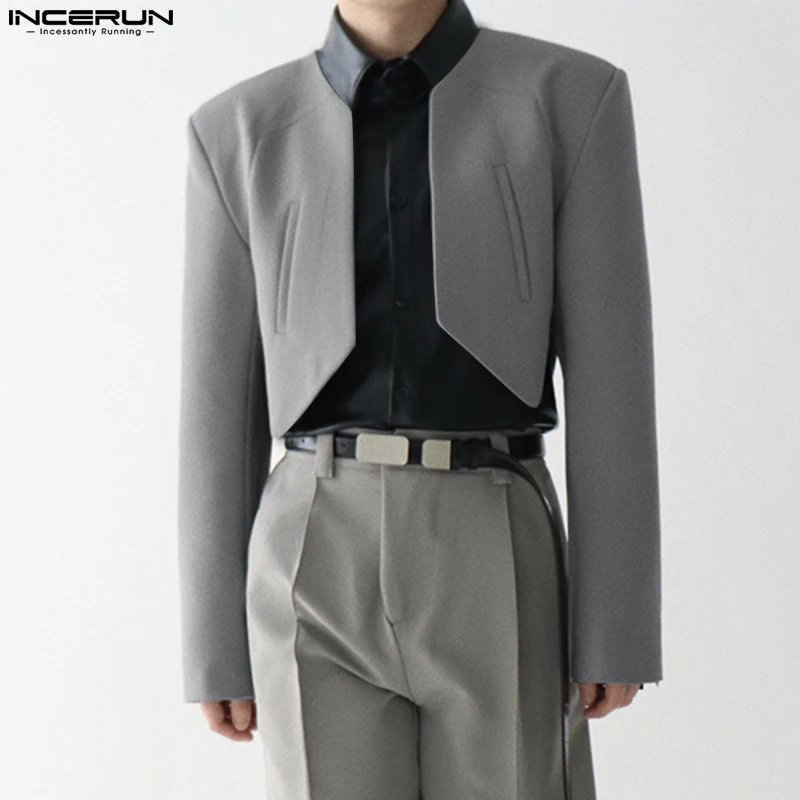 INCERUN Fashion Men Blazer Solid Color Open Stitch Long Sleeve Casual Irregular Suits Men 2023 Streetwear Thin Crop Coats S-5XL