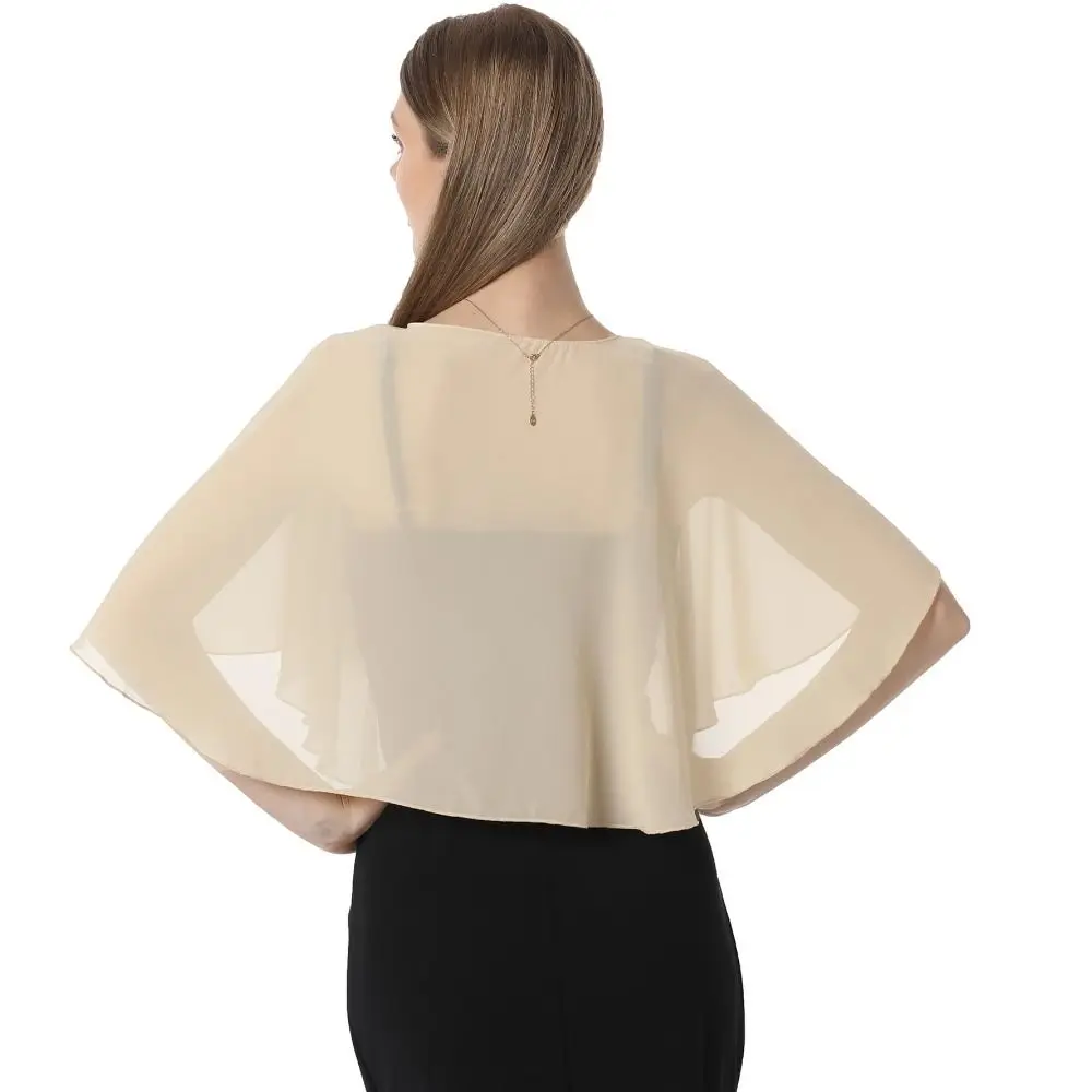 Vintage Sheer Chiffon Capelet Lightweight Design Elegant Style Soft Shawls Evening Dress Wraps Wedding Ceremony