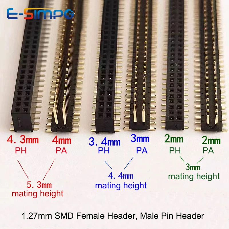 50pcs 1.27mm SMD Breadboard Receptacle Socket 2X2/3/4/5/9/10...50P PH4.3/3.4/2.0mm SMT Female Mate Male Pin Header Connector