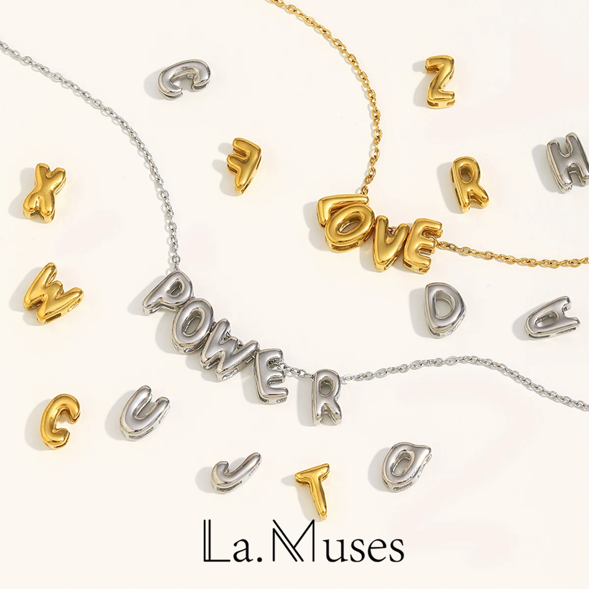 Jewelry Making In La - La.Muses 26-Buchstaben-Hohlperle aus Edelstahl, Charms-Anhänger, PVD-beschichtet,