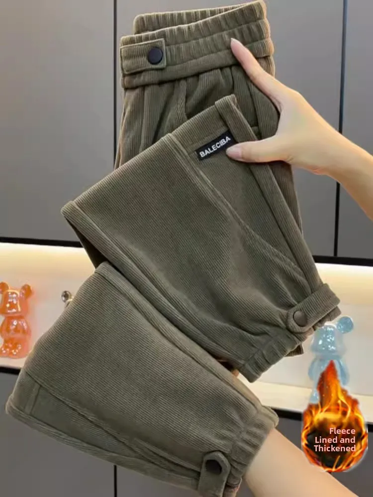 

Женские вельветовые брюки-карроты на флисовой подкладке, осенне-зимние, новые, свободные, с высокой талией, повседневные, утягивающие, с эффектом стройности