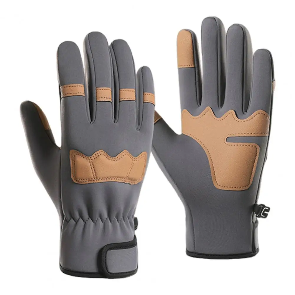 Thickened Palm Gloves Winter Riding Gloves with Touch Screen Design Non-slip Imitation Leather Palm Patchwork Color 1 Pair Warm