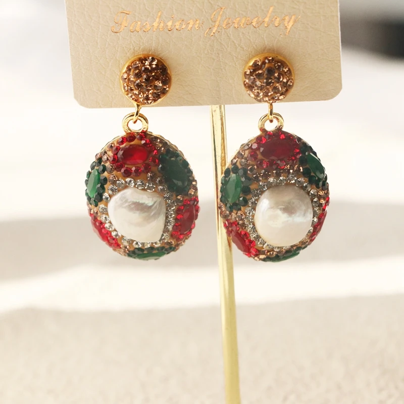 

Natural Baroque freshwater pearl earring high-end fashion Red Peacock Stone Natural Gems Amethyst Jewelry Statement Wholesale