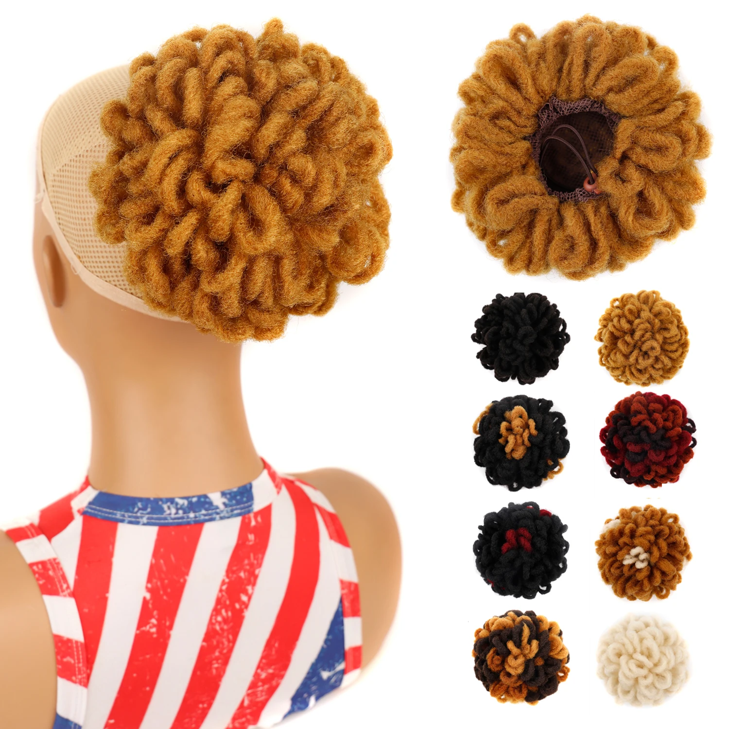 

Loc Petal Bun Synthetic Afro Puff Drawstring Ponytail Hair Bun Clip in Chignon Scrunchies Hairpieces Party Wedding Fashion Hair
