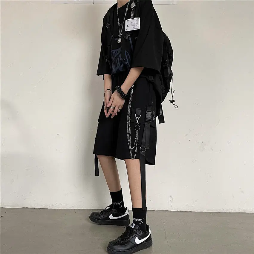 Men's Shorts Hot 2023 Summer Casual Fashion Style Boardshort Bermuda Male Drawstring Elastic Waist With Chain Beach Shorts Men