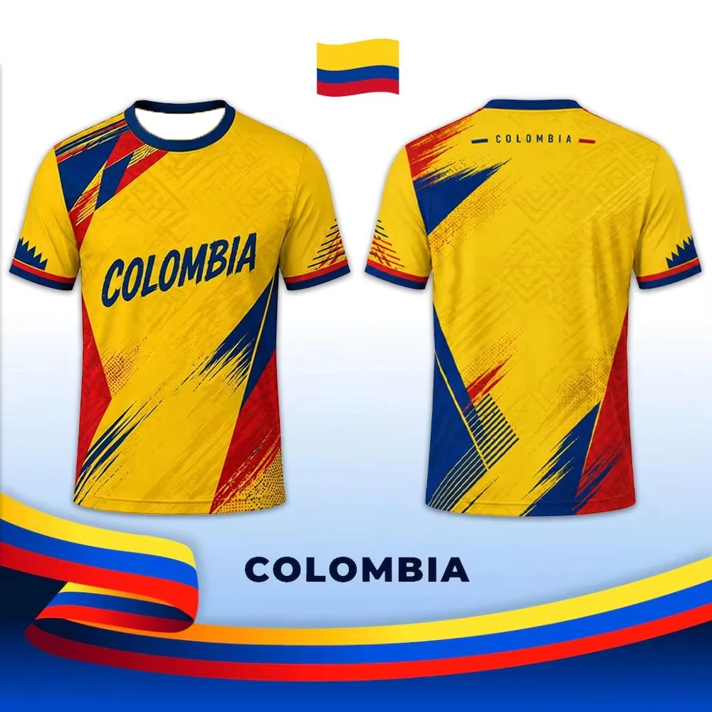 Camiseta de Fútbol para Hombre de la Selección Nacional de Colombia con Diseño de Bandera en Pinceladas, Secado Rápido y Transpirable para Entrenamiento, para Aficionados