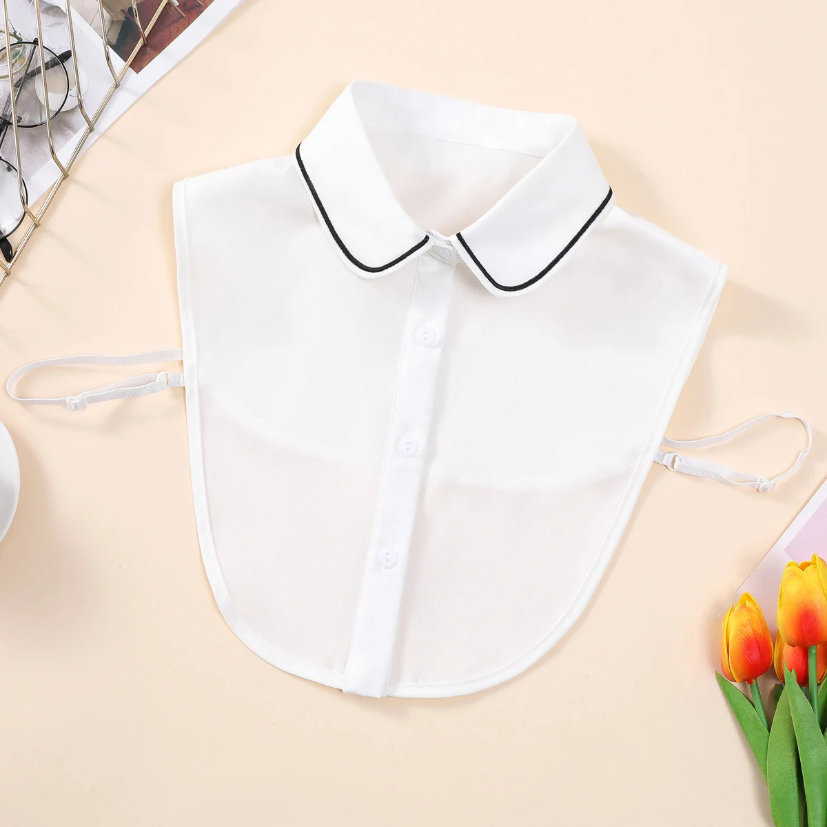 Women's Embroidered Contrasting Round Neck, Fashionable and Elegant Peter Lapel, Detachable and Versatile Chiffon Fake Collar