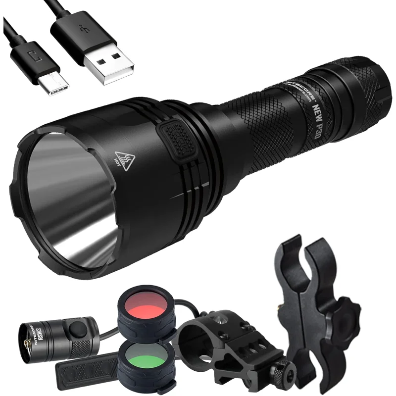 

Nitecore Новый P30 1000 люмен 676 ярдов охотничий фонарик с длинным ходом, перезаряжаемый через USB-C NL2150, RSW3 переключатель давления