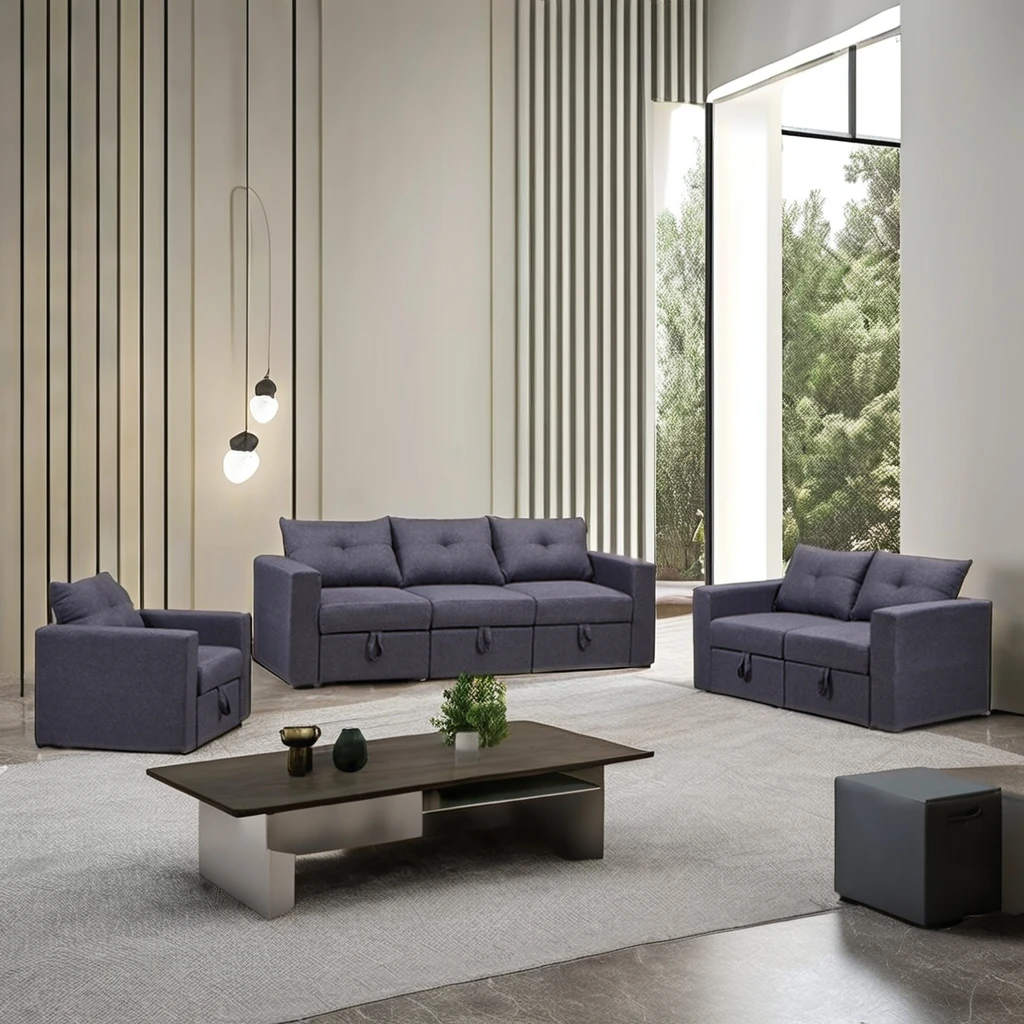 

#Nordic Type Wooden Frame 1+2+3 Sectional Sofa for Living Room Furniture Fabric Cloth Sofa With Storage Sofa Seat