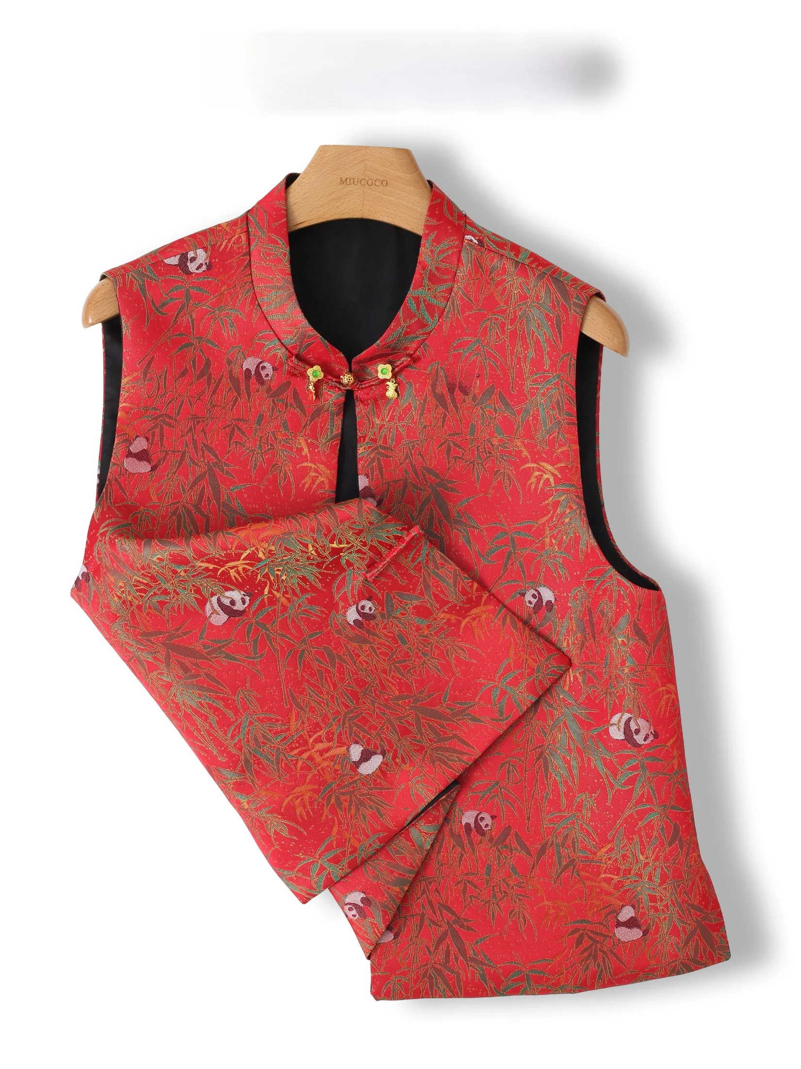 

Red National Style Embroidered Vest Women's Retro Tang Costume Shoulder Pad Top Quality Original Design Button up Satin Jacket