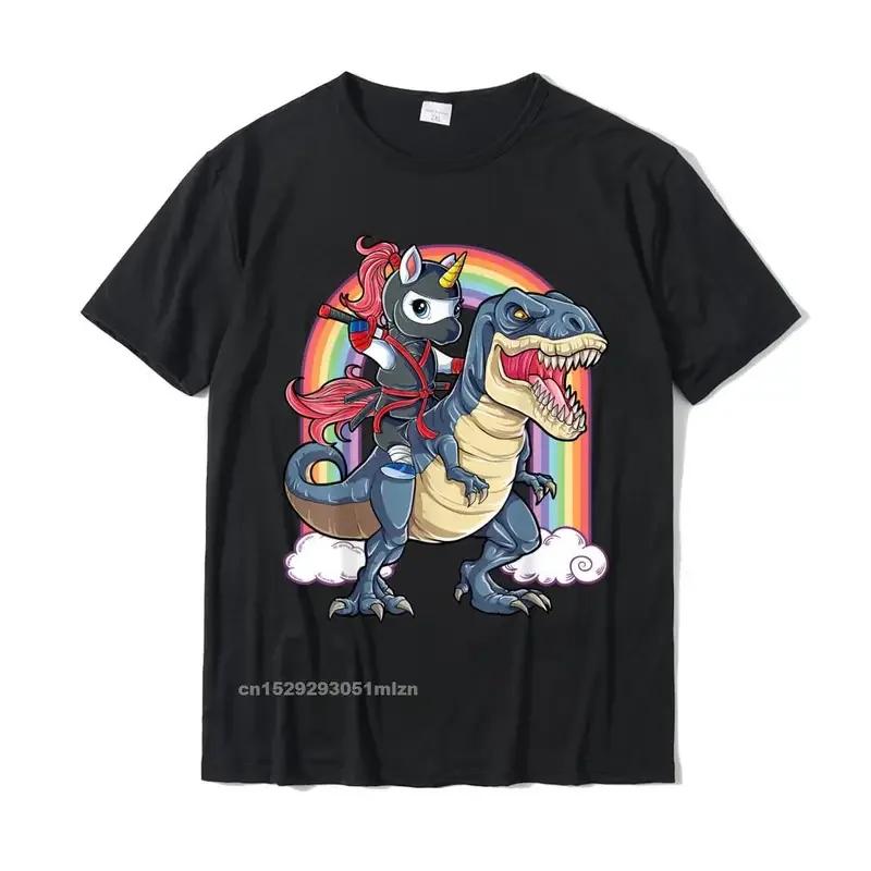 

Ninja unicorn riding dinosaur T Rex shirt boys Women tops shirt special custom cotton men's T shirt gift