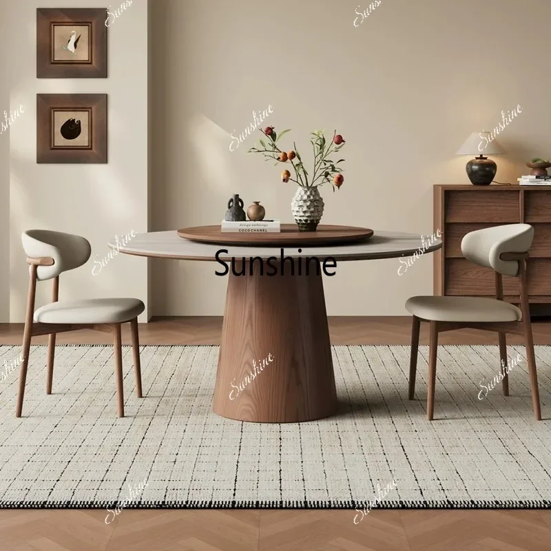 Retro style solid wood round dining table household eating tableTJ